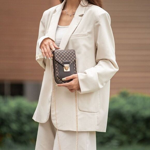 Crossbody with Gold Chain Accent- Brown Bag - Picture 4 of 12